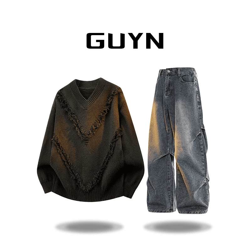 【品牌正品现货】GUYNV领毛衣男秋冬针织衫套装高级感设计感慵懒风