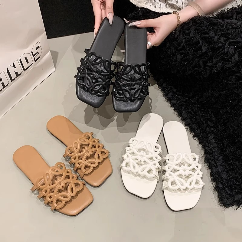 【白白专属】小众镂空平底拖鞋女夏外穿百搭度假沙滩鞋一字带凉拖