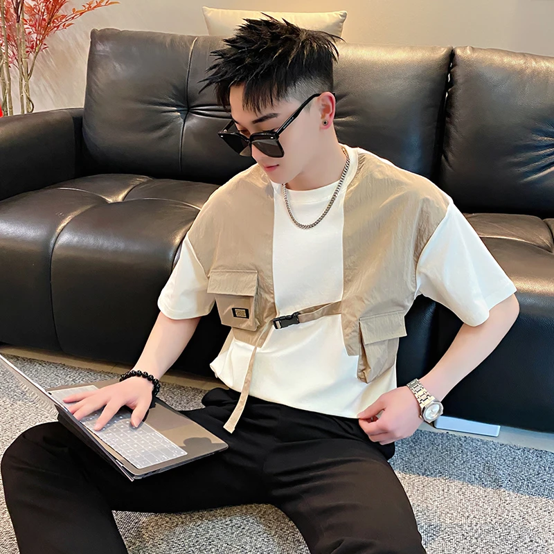 高级设计感短袖t恤男夏季潮牌工装半袖体恤2025新款潮流休闲上衣