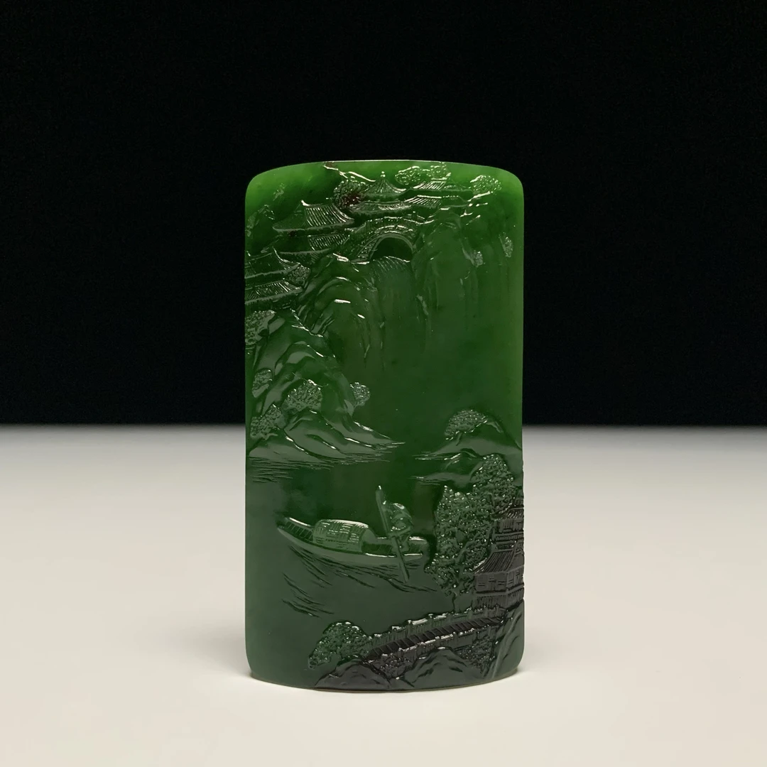 【豫人豫品】和田玉手把碧玉山水h570