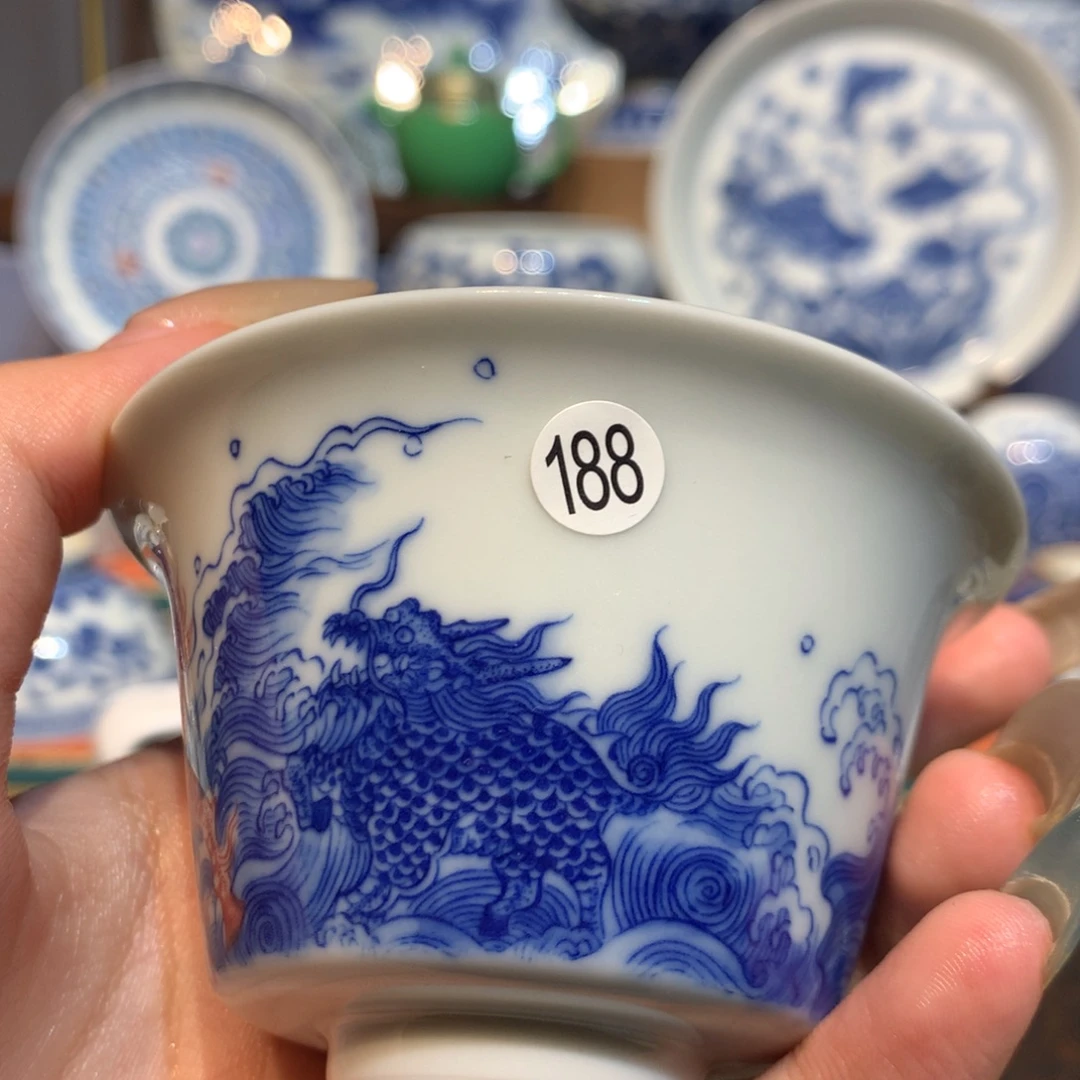 景***花188青花麒麟盖碗lf101