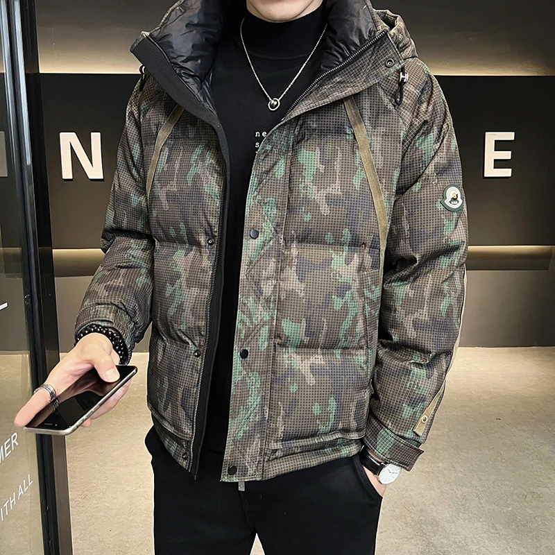 玛加西曼特羽绒服男士短款冬季2025年新款连帽加厚迷彩外套潮牌冬