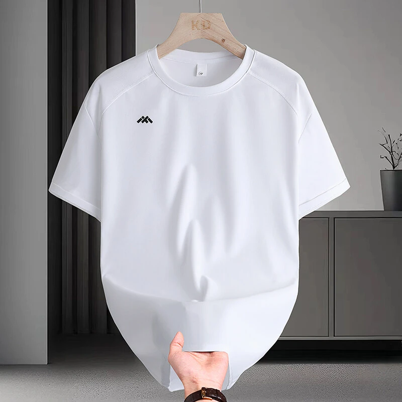 男士圆领冰感短袖t恤男士2025夏季新款短袖男潮流百搭冰丝男士T恤