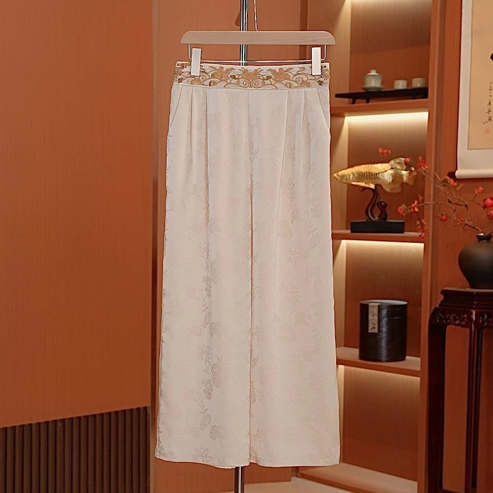 【丝缕入微】洋气刺绣新中式长裤国风提花气质裤子夏季百搭休闲裤