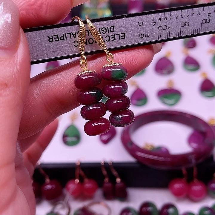 红宝石算盘珠耳坠银S925镶嵌