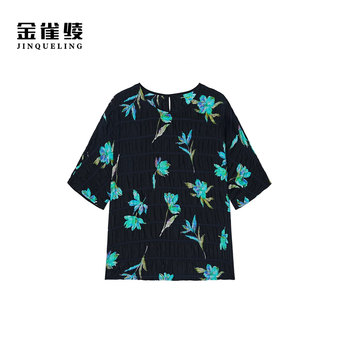 金雀绫【暗夜鸢尾】桑蚕丝设计师款亲肤透气加宽加大小衫SZA2S409