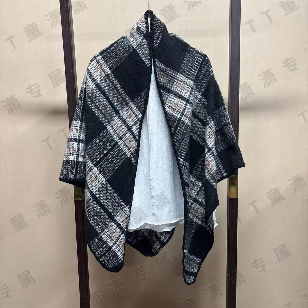 (儒雅黑格)厚款90*190左右三角巾围巾
