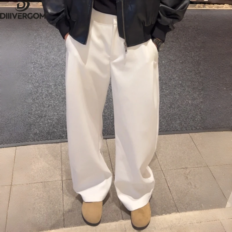 那不勒斯纯白直筒老钱风西裤设计感阔腿宽松黑色裤子男西裤推荐