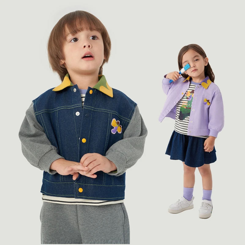 马拉丁春季童装百搭外套春装款男女童小童翻领趣味印花外套