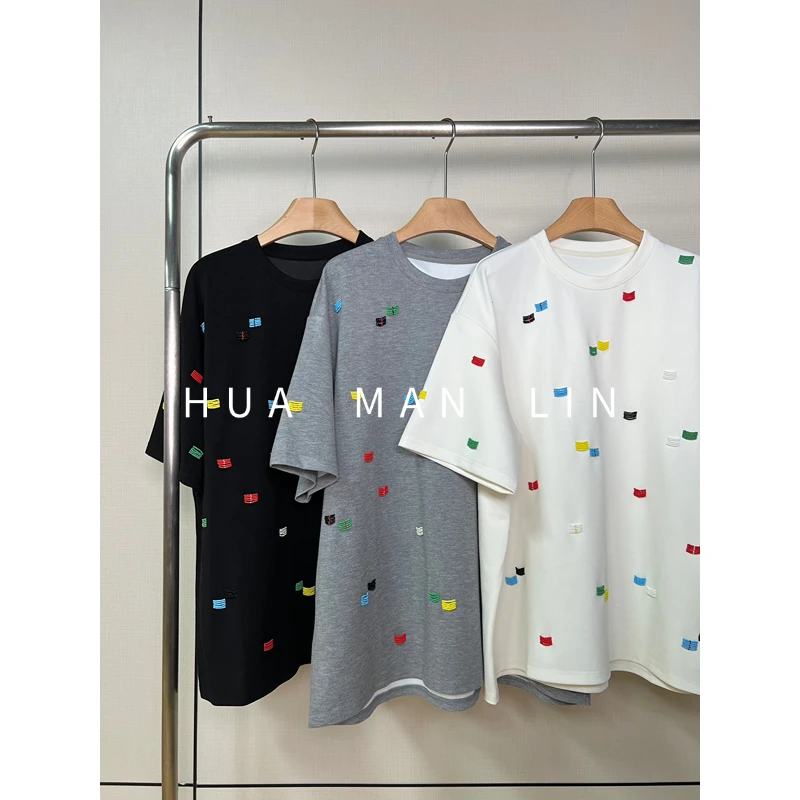 【花满林】三色圆领彩色钉珠短袖上衣18349