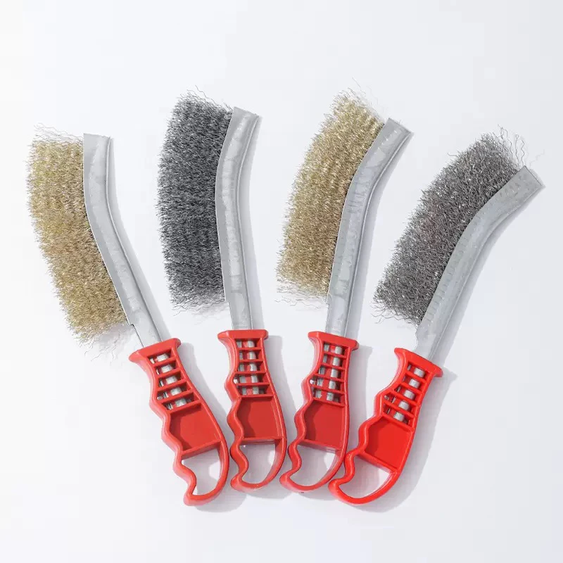 信大刀型钢丝刷弯头烧烤清洁刷铜丝文玩刷工具钢丝刷子塑料柄钢丝