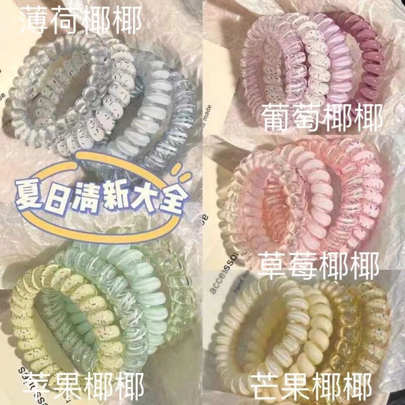 高弹力韩式少女高品质葡萄椰椰波点夏天清新百搭日常发绳马尾头绳