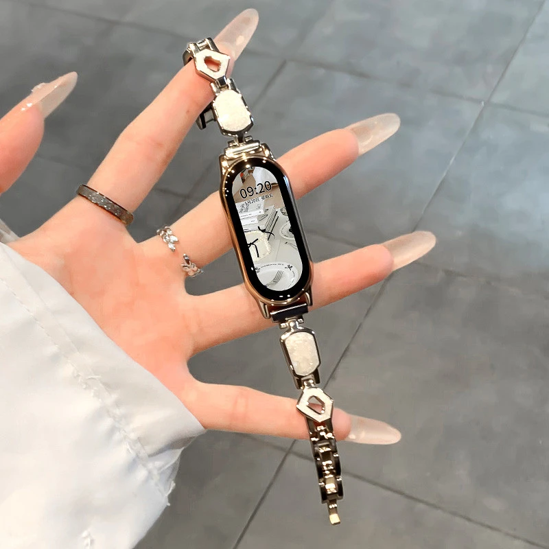 适用小米9手环表带新品烂漫鎏金细闪表链小米手环10表带女款9pro