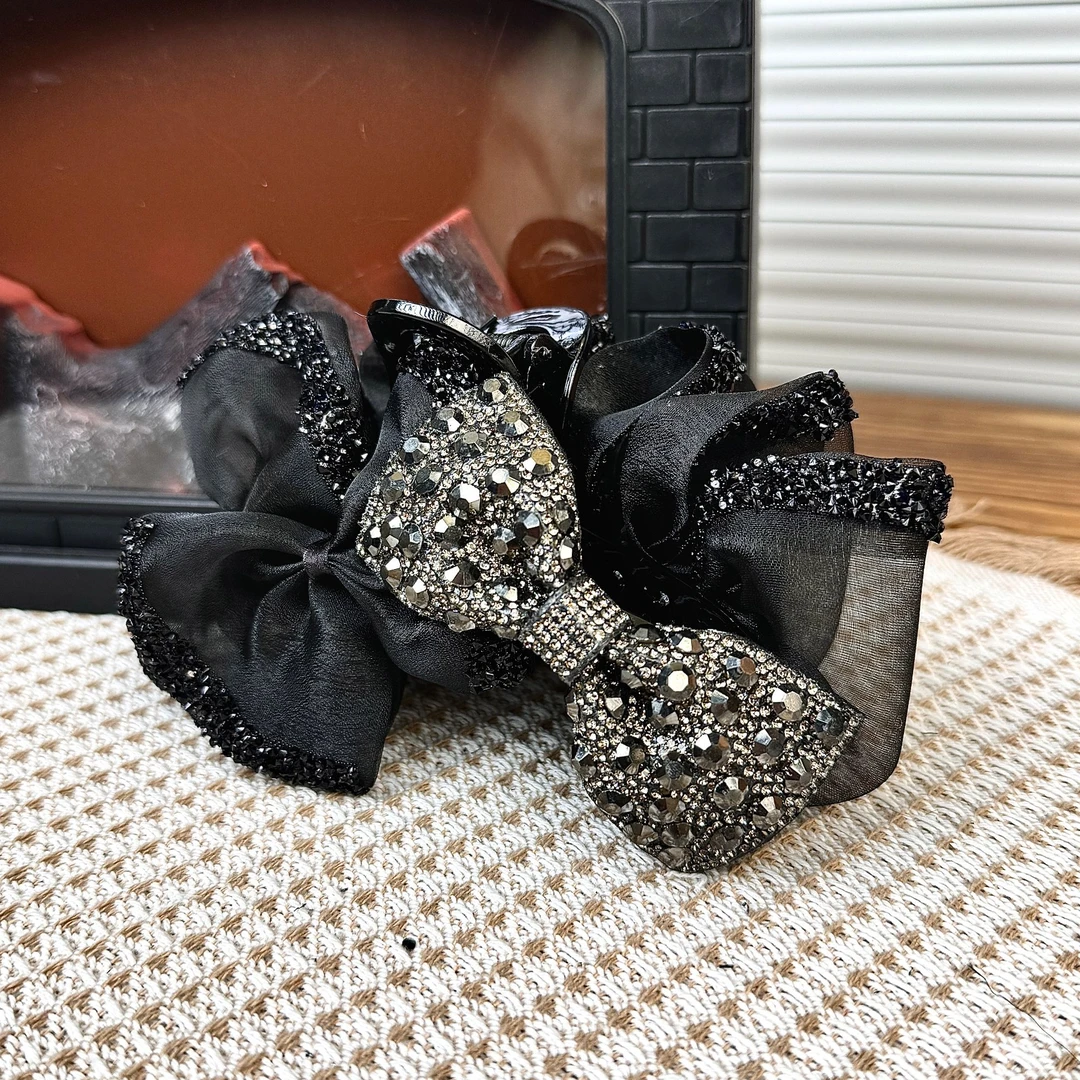 新款网纱蝴蝶结百搭款抓夹高级感氛围精致鲨鱼夹高颅顶时尚发饰