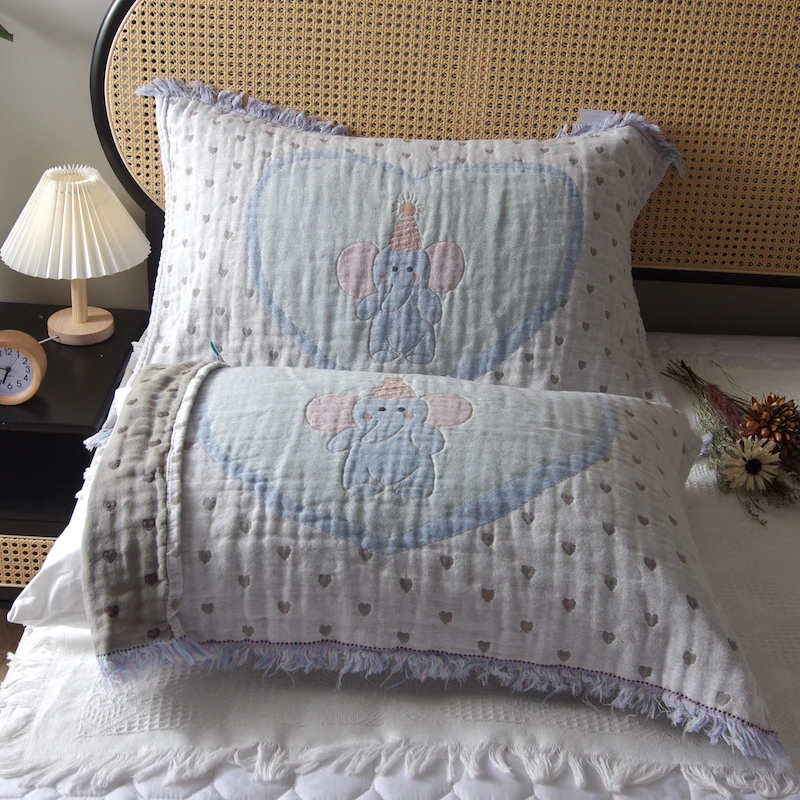 流苏花边纯棉纱布枕巾防滑吸汗情侣款枕头巾