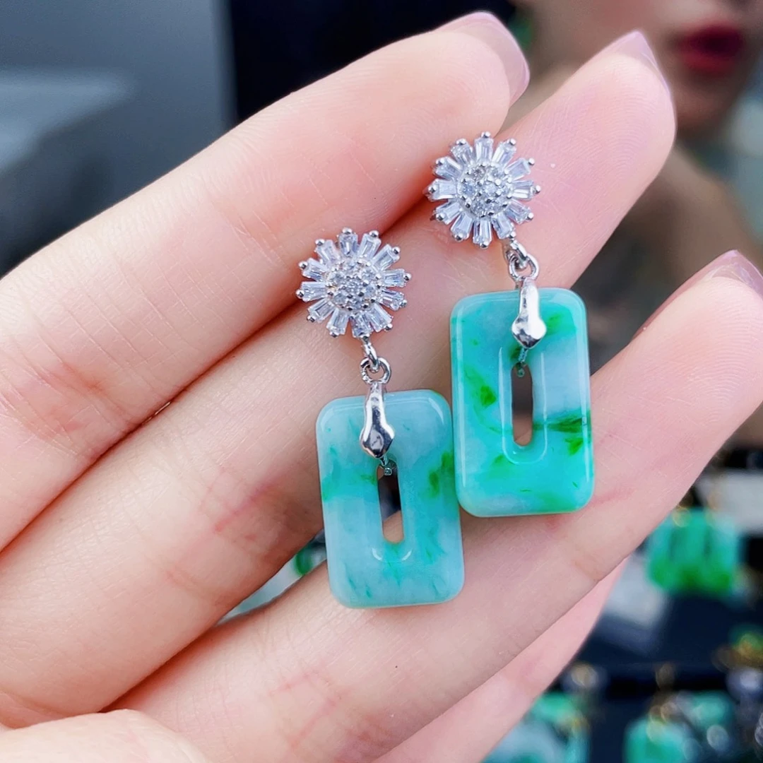 翡翠银S925镶嵌耳饰饰品