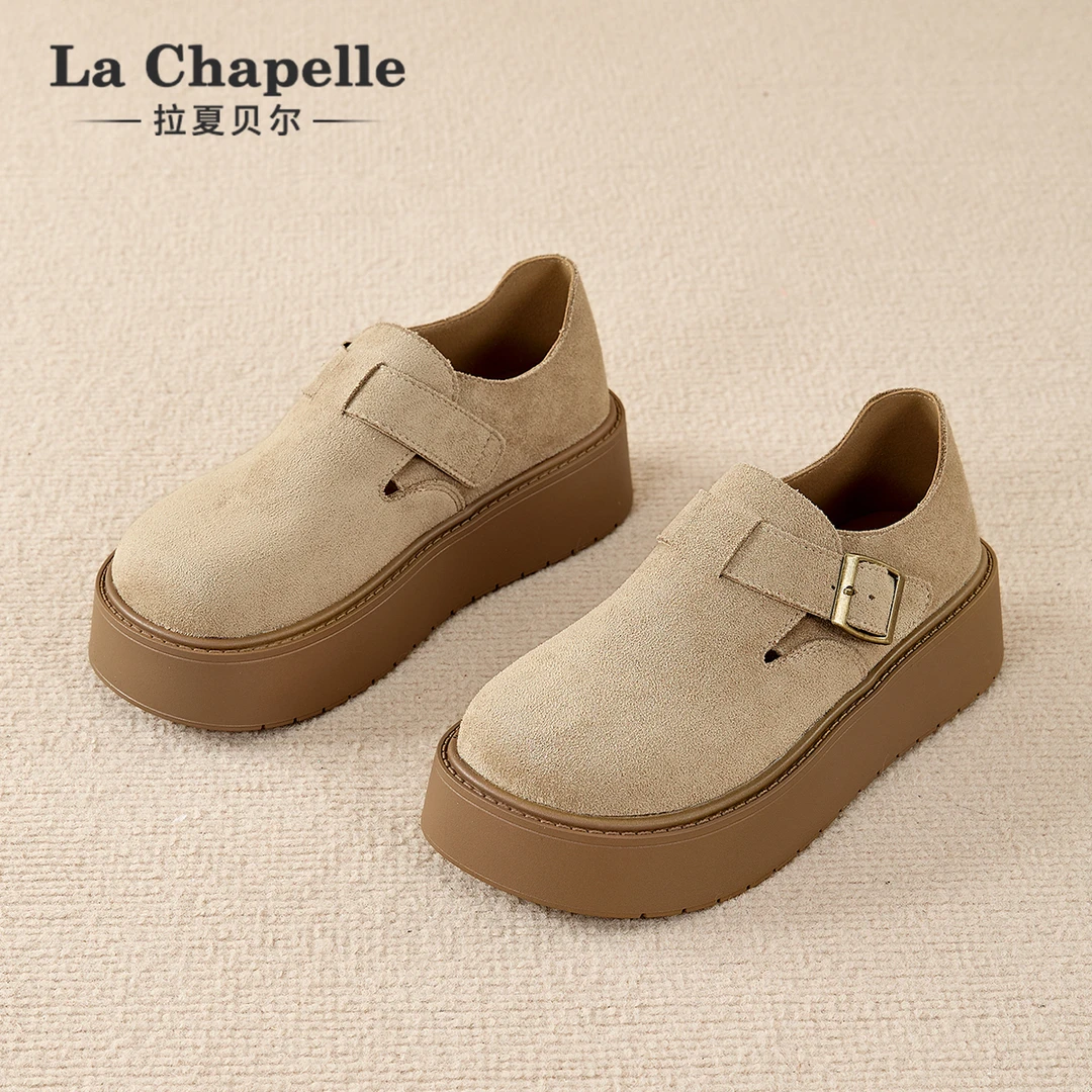 拉夏贝尔春季新款复古百搭勃肯鞋女鞋厚底增高休闲舒适轻便单鞋子