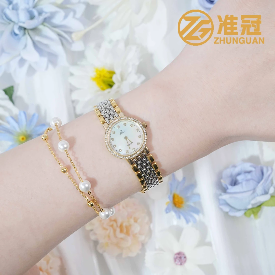 95新 Omega/欧米茄 22mm石英JM6478碟飞系列瑞士后镶钻名表