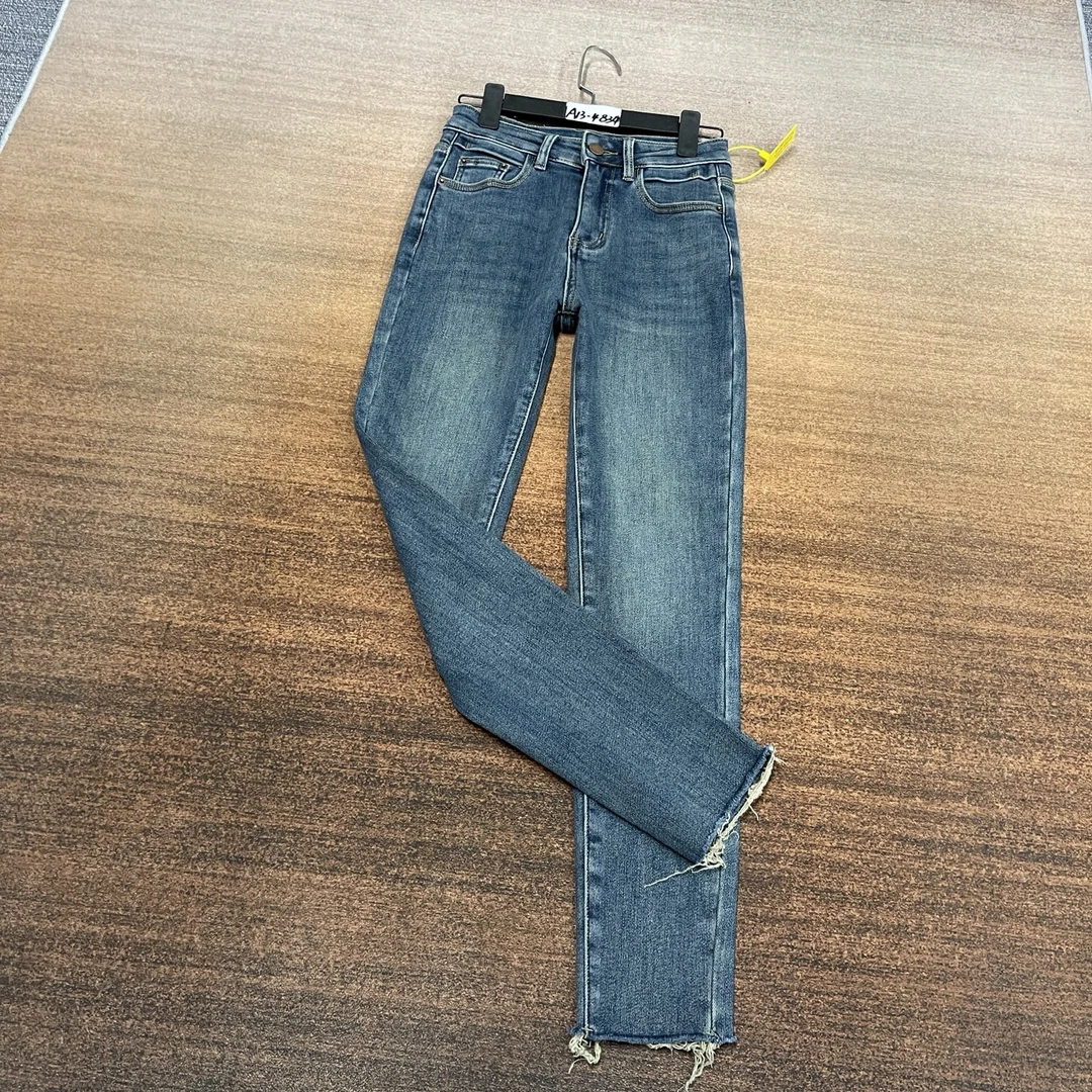 #A13-4834 加绒-植绒 蓝色超正小脚裤 高弹（不换退）