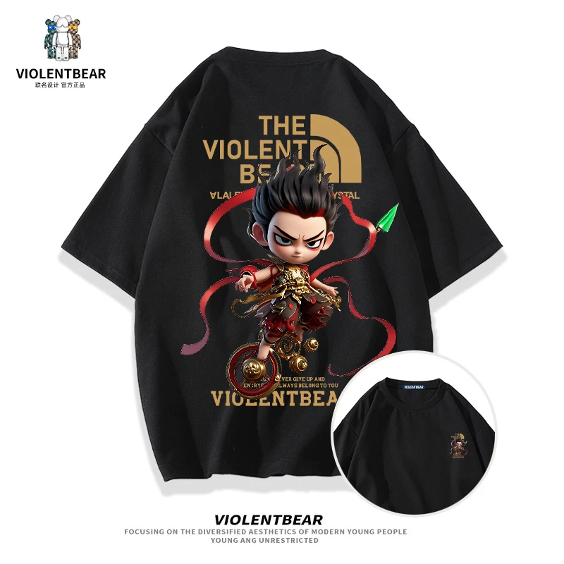 暴力熊短袖男t恤早春季休闲上衣宽松圆领情侣半袖T男士内搭打底衫