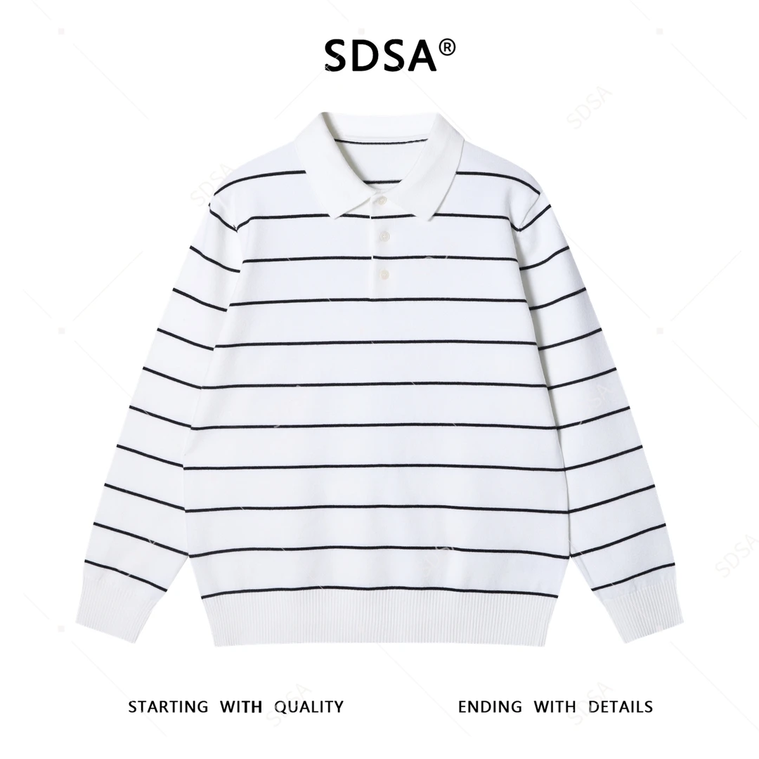 SDSA男士秋冬新款痞帅男装简约撞色条纹polo领针织毛衣百搭时尚