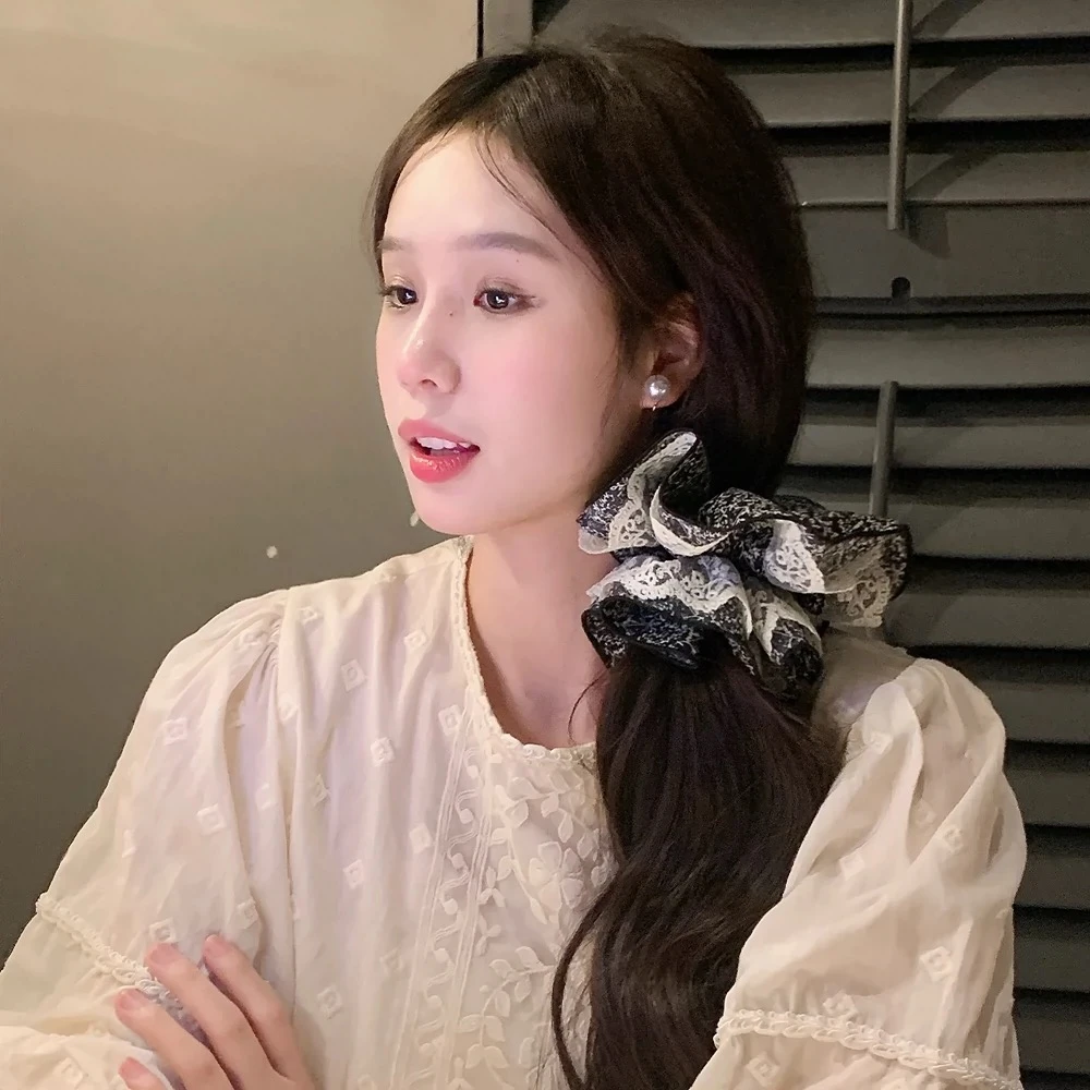 黑白波点布艺发圈发绳大肠圈法式复古低马尾皮筋头绳气质百搭超仙