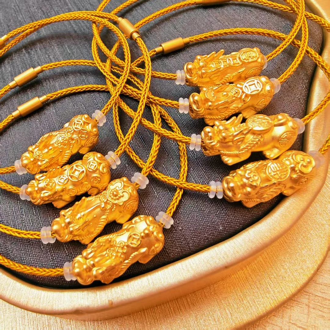 103#足金999黄金5D硬金工艺钱币貔貅宝珠貔貅黄绳（多样性发一）