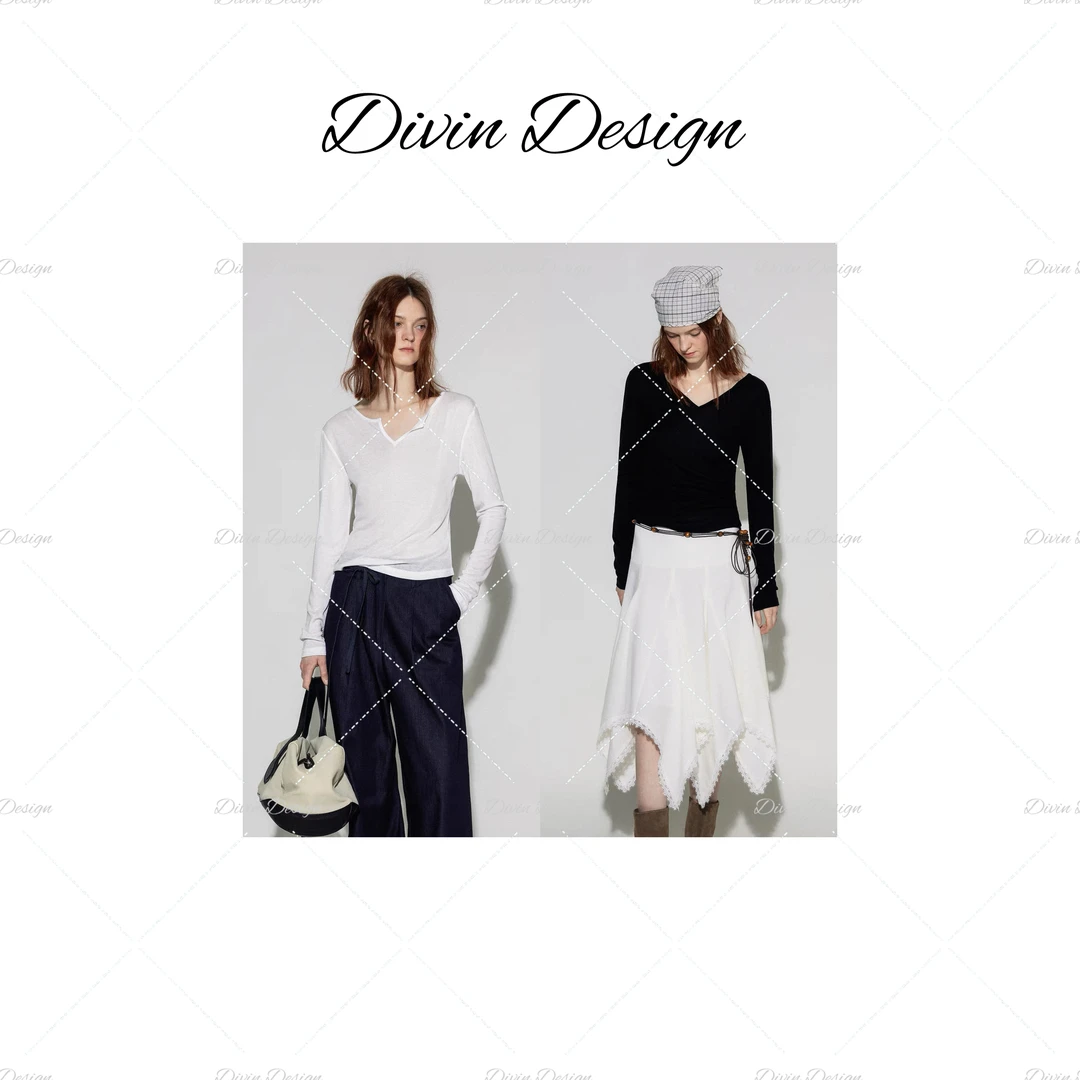 Divin【纸片人 剪刀领】天蚕丝醋酸Row25高配剪刀领长袖防晒打底T恤