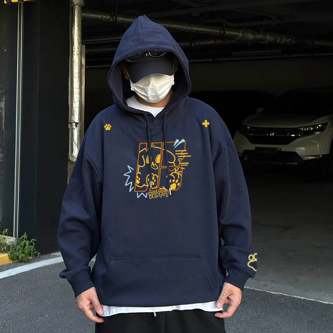 美式创意狗狗字母印花百搭连帽宽松卫衣男女秋冬季休闲情侣款上衣