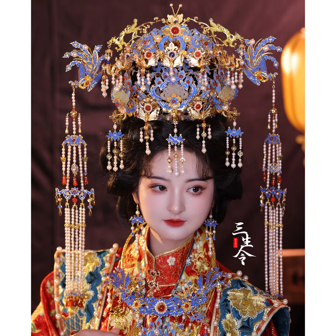 三生令【瑾瑜】原创发冠凤冠婚嫁结婚新娘华丽明制大气婚礼珐琅手工