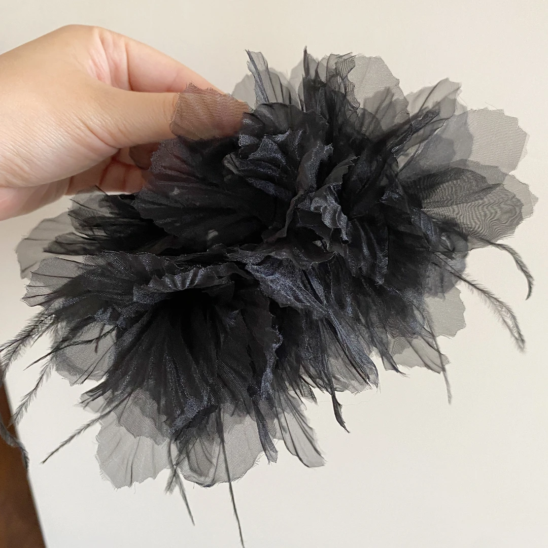 【夏花】黑色羽毛抓夹女气质时尚国潮发夹网红爆款仙气头饰鲨鱼夹