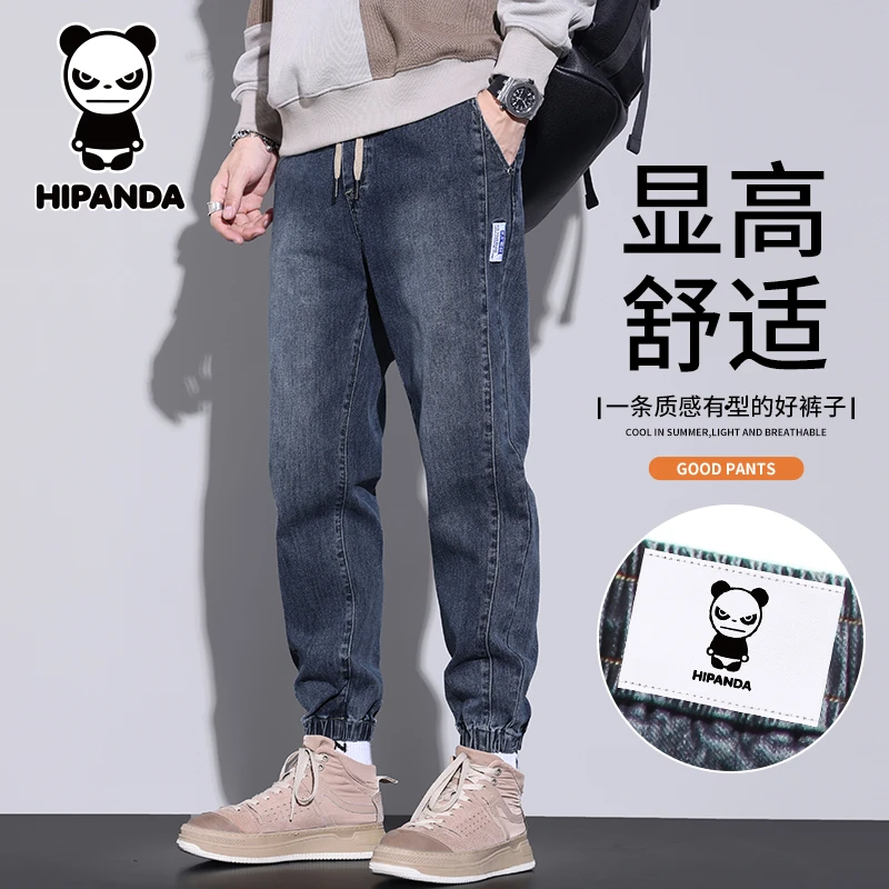 Hi Panda你好熊猫秋冬加绒加厚牛仔裤男士宽松直筒百搭束脚九分裤