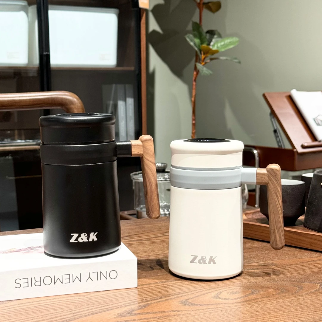 潮牌ZK优雅智能温显办公杯不锈钢茶隔手柄水杯