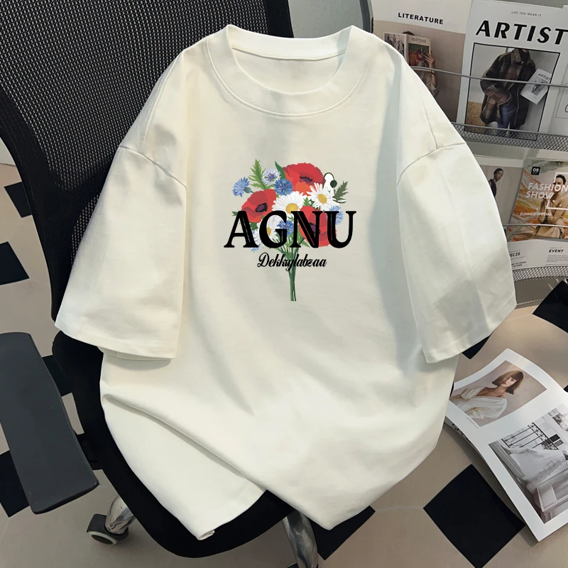 jtrt美式潮牌花束字母印花短袖T恤男女夏季百搭宽松纯棉情侣上衣