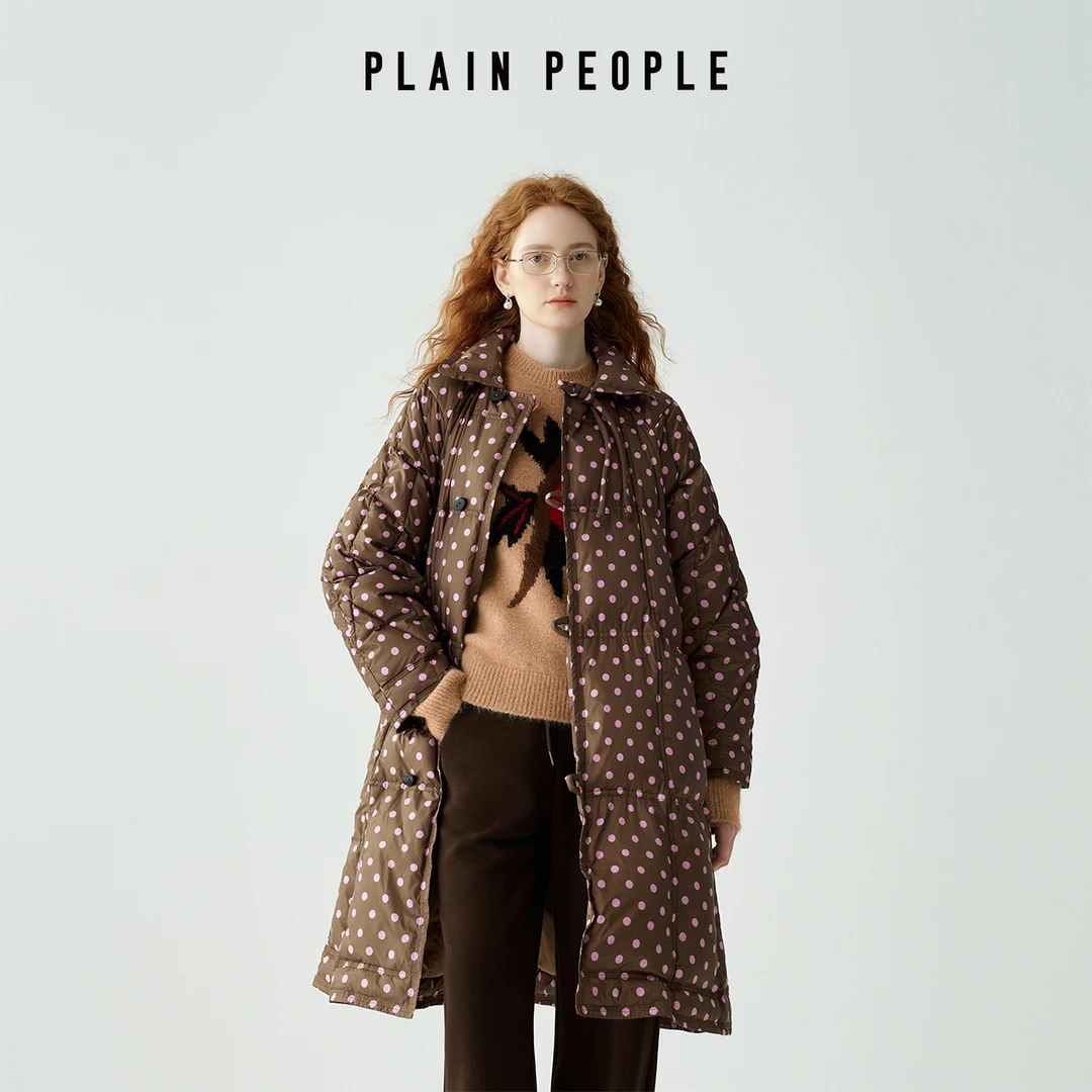 PLAIN PEOPLE复古90鸭绒新中式波点中长款羽绒服外套2025冬季新款