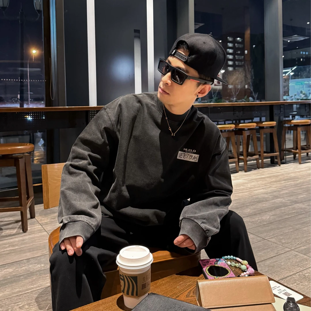 宽松【炒色标签长袖T恤】男女同款D28033