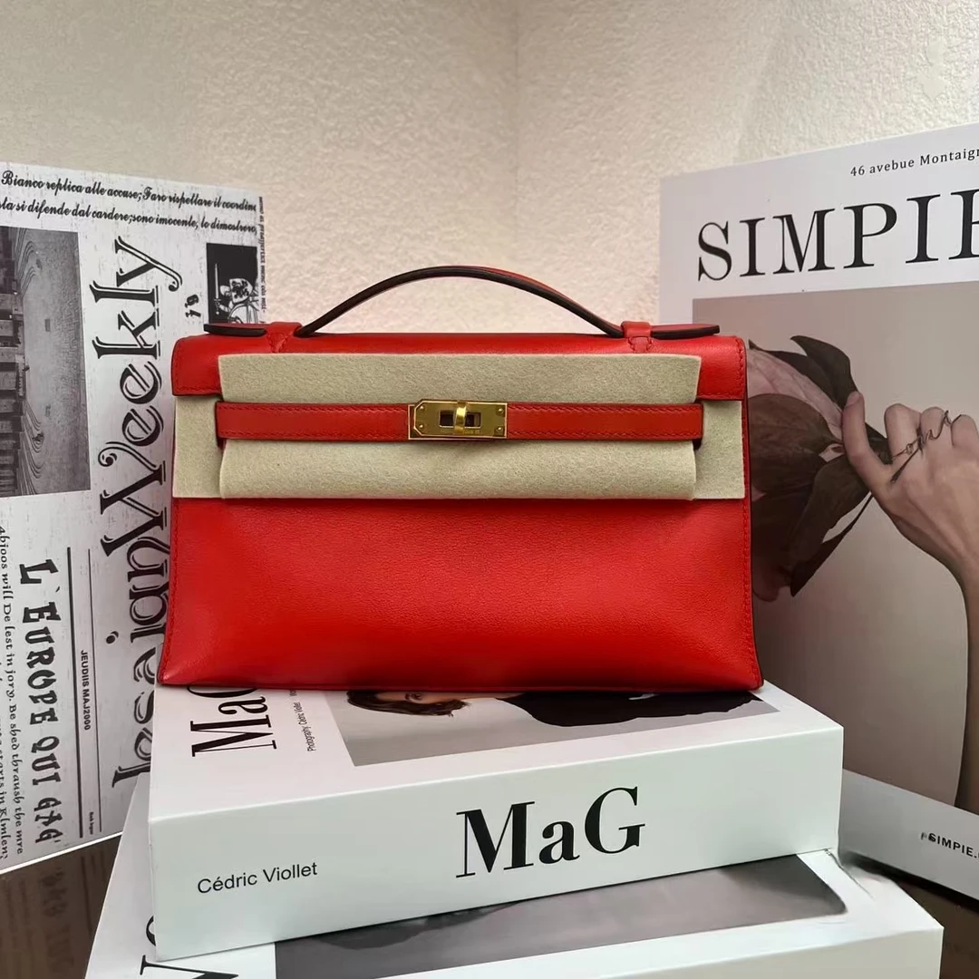 99新 Hermes/爱马仕 miniKelly一代番茄红金扣Swift A刻