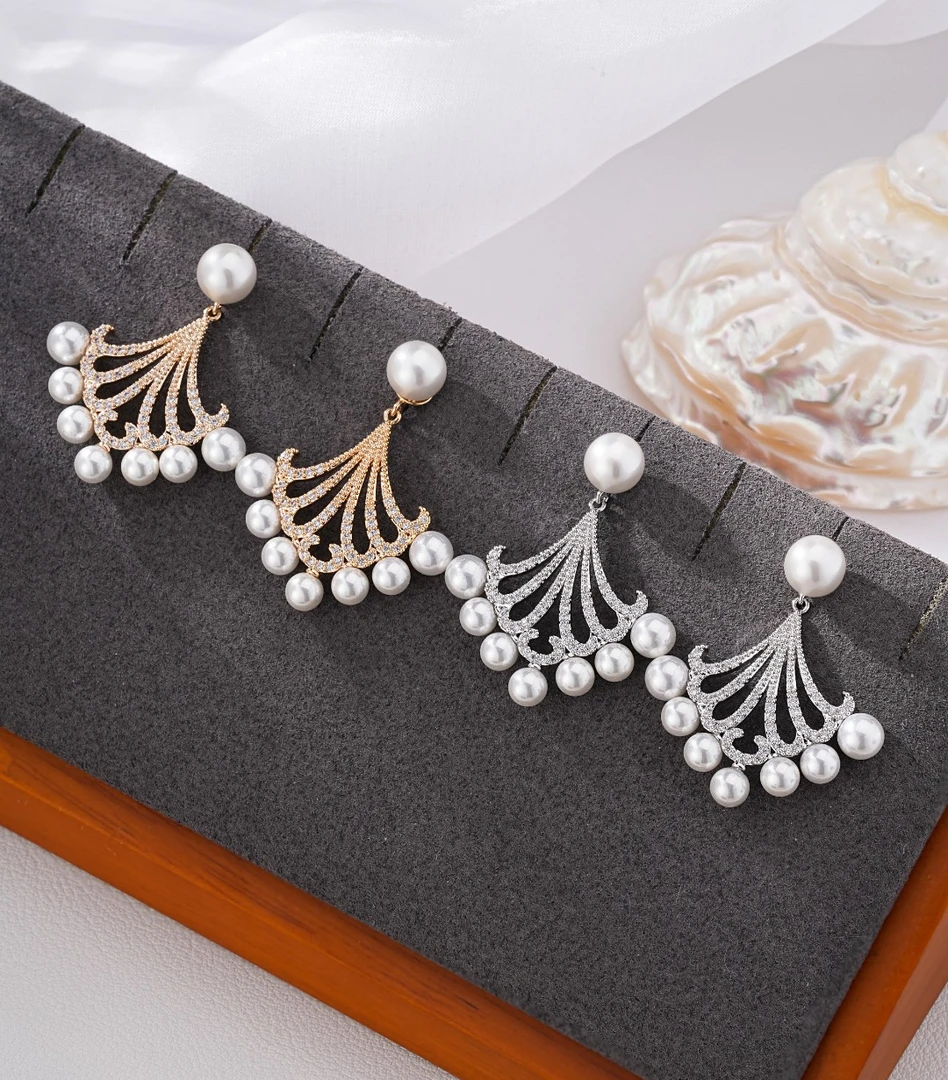 合金合成锆石耳饰 3974高级轻奢时尚扇形耳饰