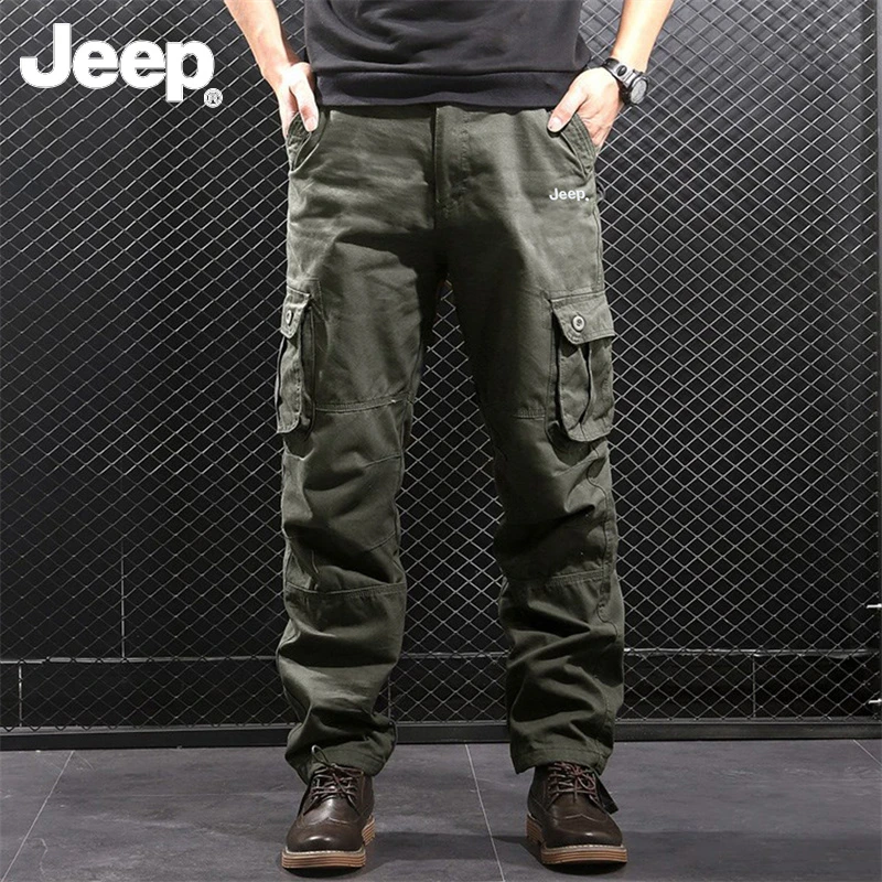 Jeep吉普男士纯棉休闲裤春秋新款工装裤子宽松大码多口袋直筒长裤