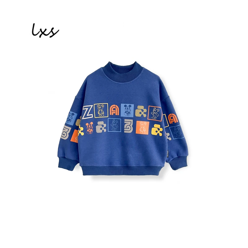 舅舅严选童装秋冬韩版抓毛薄绒宽松时尚百搭长袖儿童套头卫衣Q155