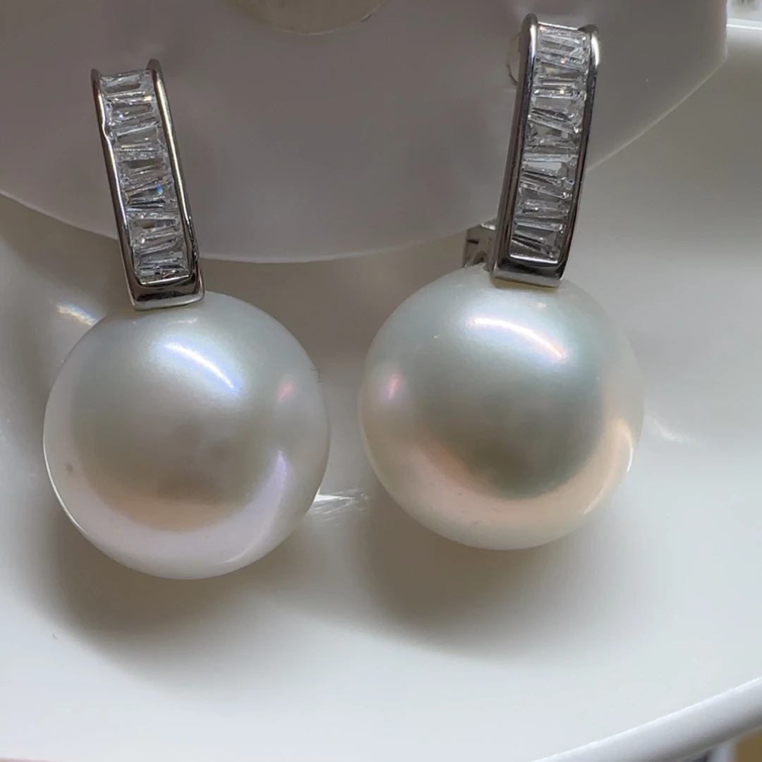 心***晴耳饰淡水珍珠银S925镶嵌13.2