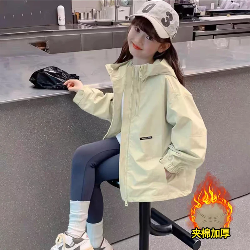 【现货】女童秋冬季外套2025新款中大童冲锋衣秋款防风外套夹棉加厚