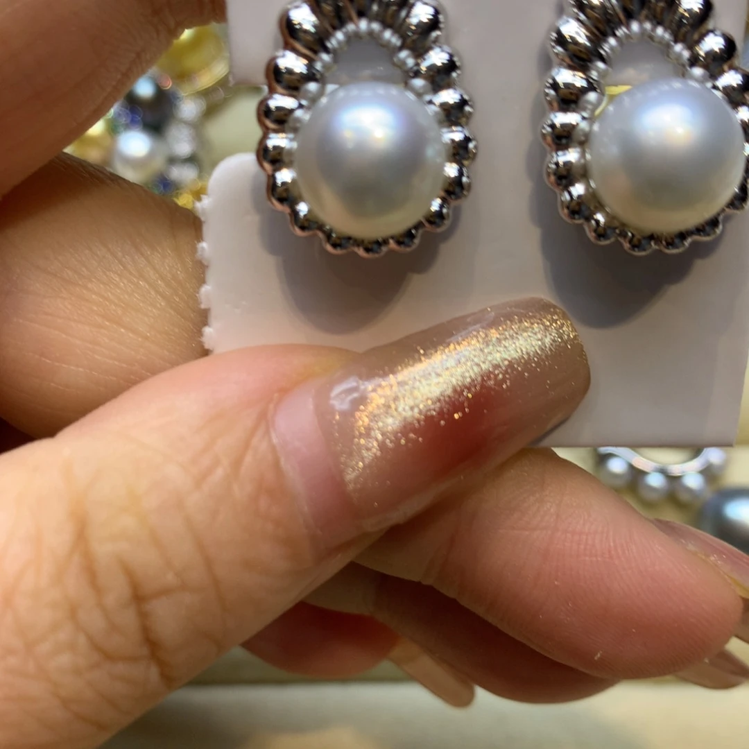 银S925镶嵌耳饰海水珍珠