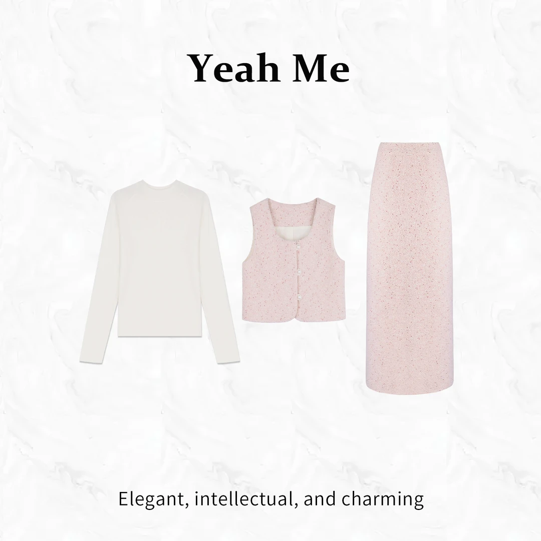 Yeah Me/也觅【樱花奶糖】秋冬新款甜妹气质百搭羊毛材质半身裙套装