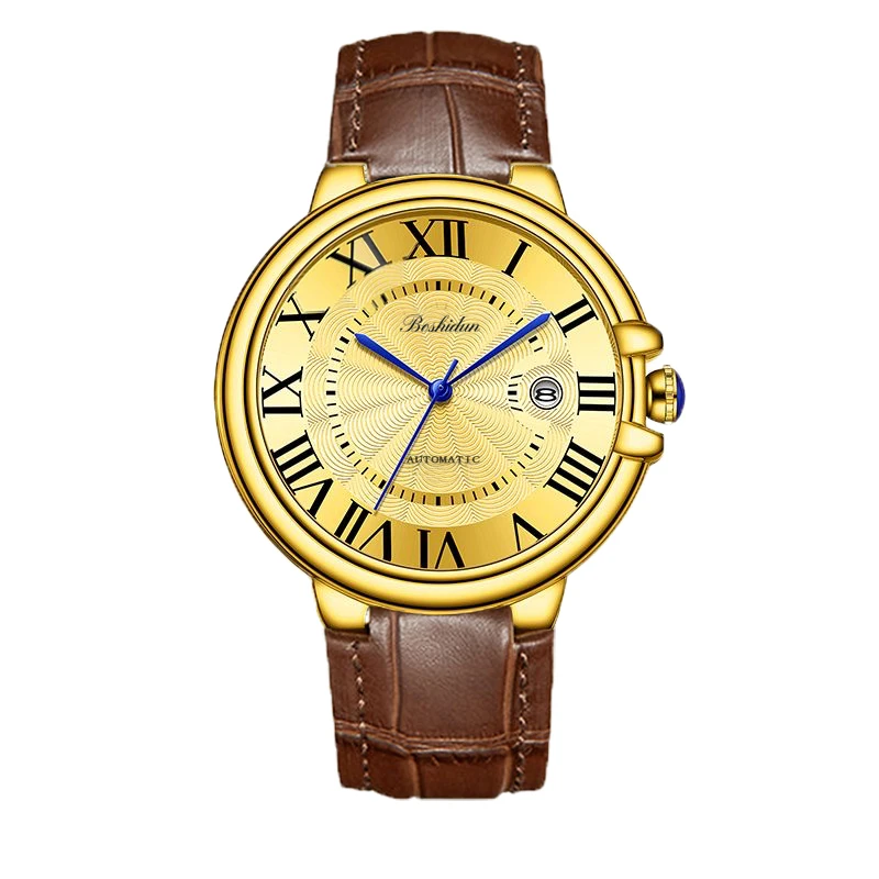 全新未使用时尚潮流百搭蓝泡泡棕皮男表9118专属