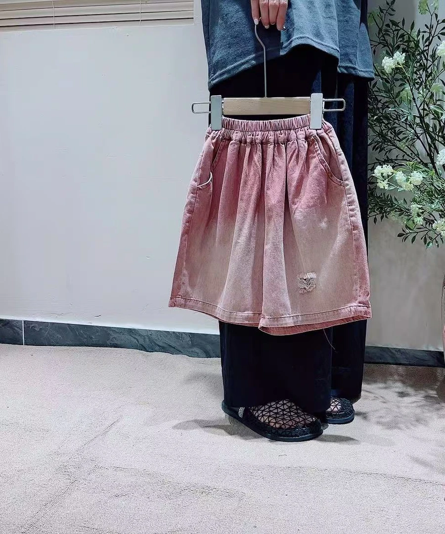 M3-1。DK 2906 水洗渐变牛仔中裤夏装男童破洞复古休闲百搭