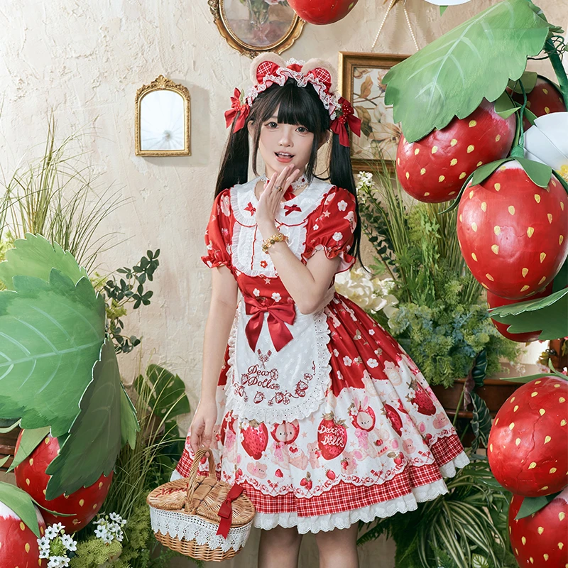 【Dear dolls】熊之原创友友草莓熊Lolita娃娃领OP连衣裙