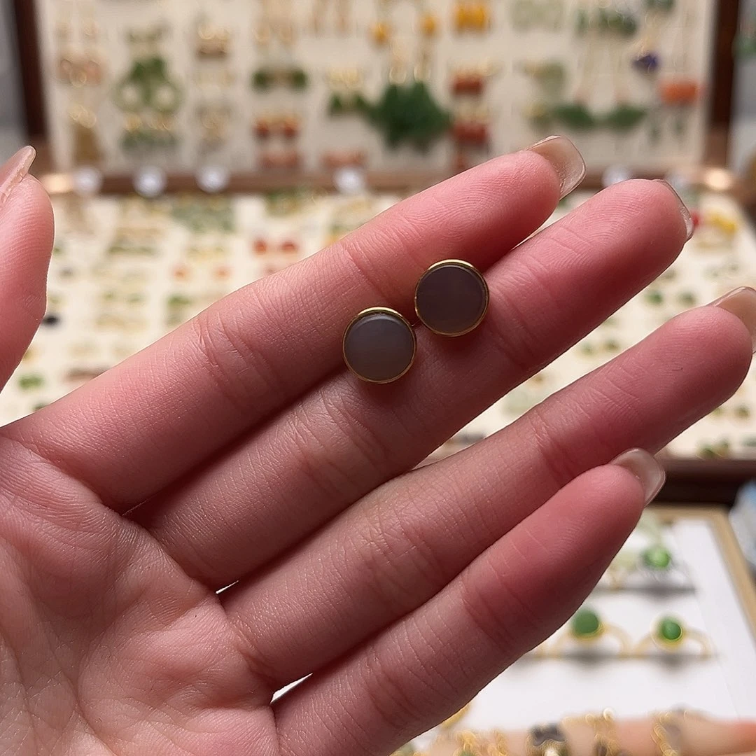 和田玉银S925镀金镶嵌耳饰