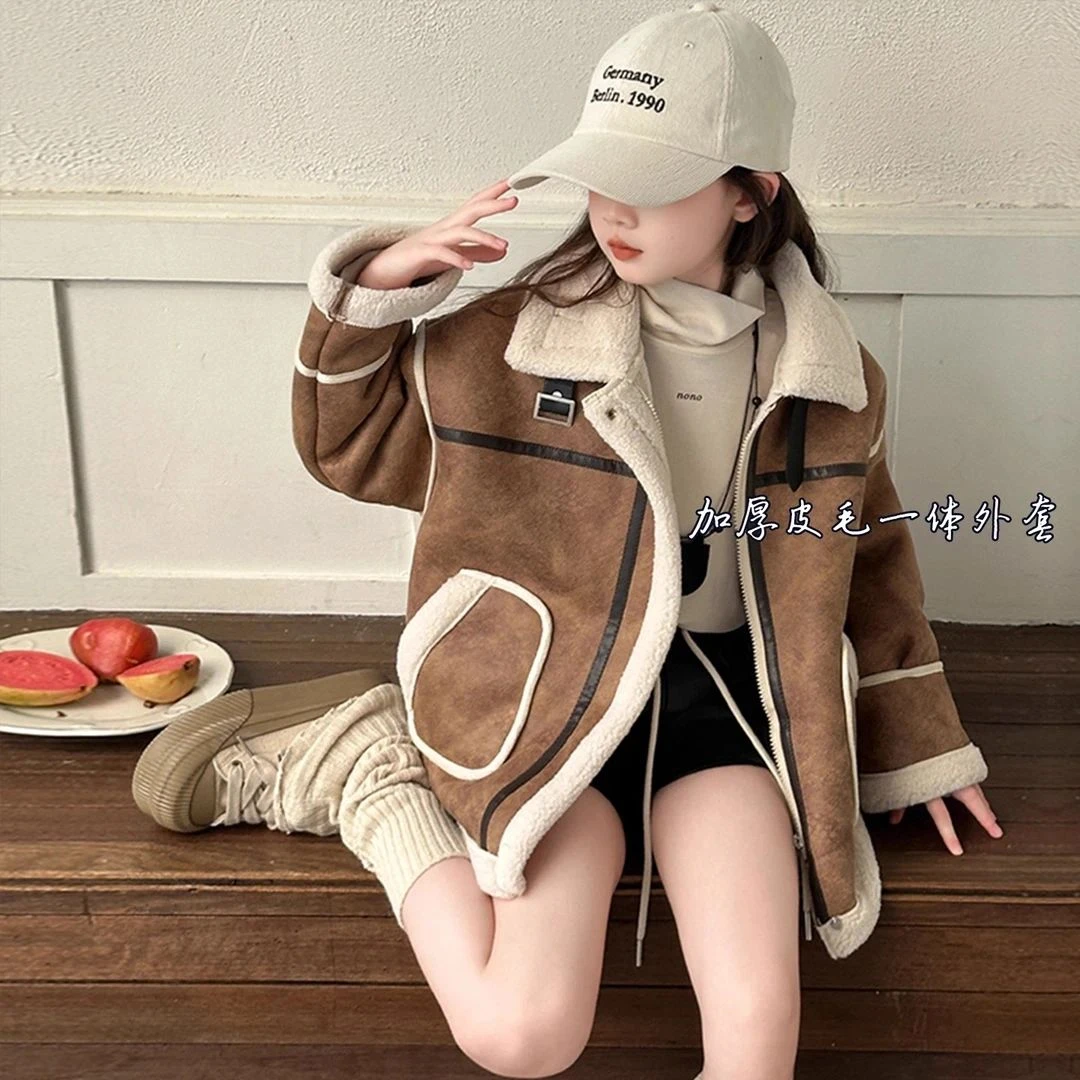 女童羊羔绒外套秋冬季2025新款洋气女孩皮毛一体儿童冬装保暖上衣