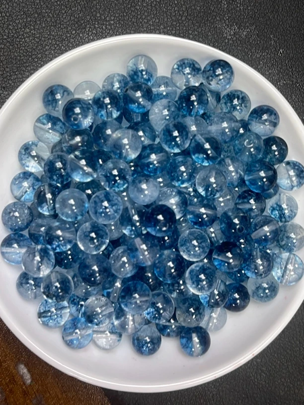 天然水晶散珠 蓝幽灵半盘Y1996  8mm 30颗（赠弹力绳）
